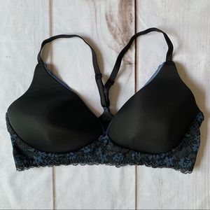 Adore Me Racerback Lace Bra Black/Blue Sz 38D